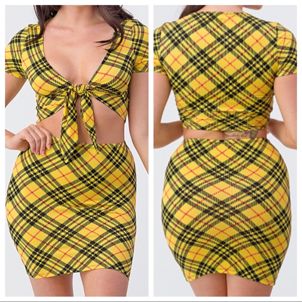Yellow Plaid 2PC Skirt Set